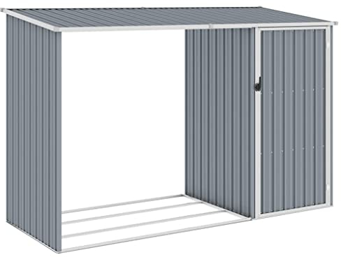 Hommdiy Brennholzlager Kaminholzunterstand Garten Brennholzregal Unterstand Gerätehaus Gartenhaus Schuppen Verzinkter Stahl 245x98x159cm (Grau)