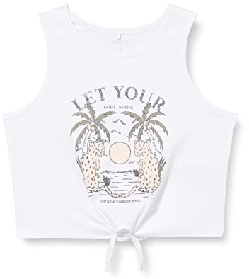NAME IT NKFHULDA SL Cropped Top Maglietta a Maniche Lunghe, da Ragazza, 134 W/140 l, Bianco, 116 cm