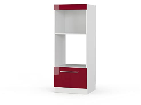 Vicco Mikrowellenschrank Fame-Line, Bordeaux Hochglanz, 60 cm | MDF-Front · Metall-Vollauszüge · Höhenverstellbare Füße · Metallgriffe · ✓ Mikrowellennische
