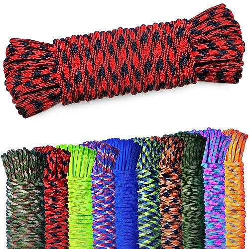 AMZoutdoor® 4 mm paracord 550 snöre | paracordsnöre | 7 kärntrådar | utomhusutrustning | utomhus camping | paracordsnören (röd-svart, 15 meter)