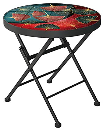 Beistelltisch für den Außenbereich, Mosaiktisch, Terrasse, rund, Kleiner Beistelltisch, Glasplatte, rund, Balkon, Couchtisch, Veranda, 19,6 x 19,6 Zoll (Farbe: 06)