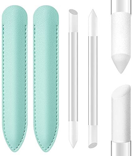 2 st nagelbandspinnare i glas med läderfodral, nagelbandspinne fingertopp precisionsarkivering nagelbandsborttagare etsad dubbel ände manikyrpinne