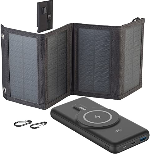 revolt Solar-Powerbank Qi: Magnetische Powerbank + Falt-Solarpanel, 10.000 mAh, für Qi & MagSafe (Solar Induktion, kompatible)