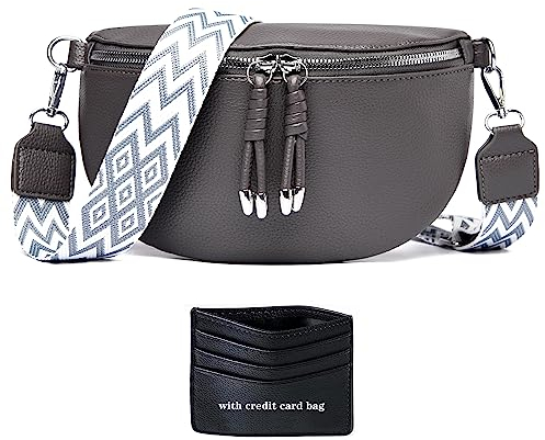 YISUOHOOM Bauchtasche Damen Umhängetasche klein Crossbody Bag Veganes Leder Brusttasche Kleine Handtasche Grau Geschenke für Frauen