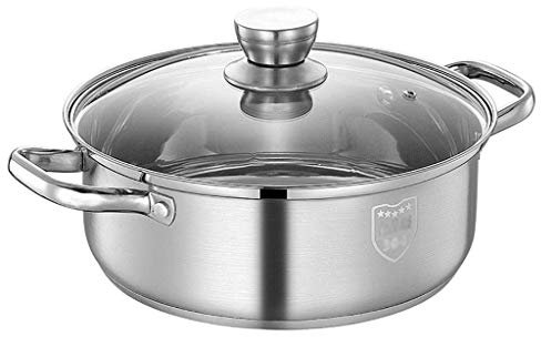 Sartén para servir con 2 asas laterales y tapa de vidrio, acero inoxidable Olla de acero inoxidable (23,5 * 10 cm)