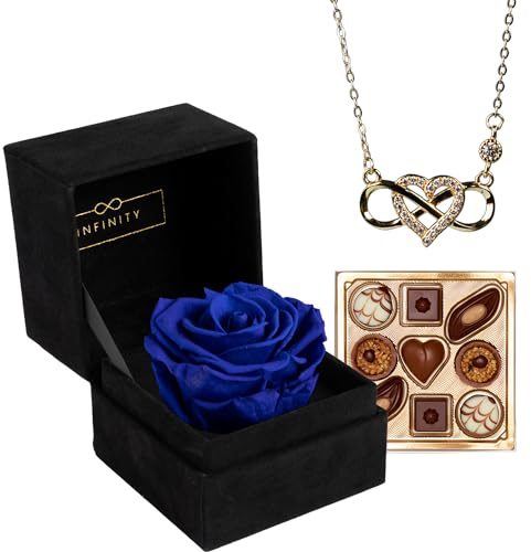 Infinity - Geschenk Set mit 1 Ewigen Rose und 925er Infinity Kette in Gold - (3 Jahre haltbare Rose mit 925er Silber Kette) - Als Geschenk verpackt