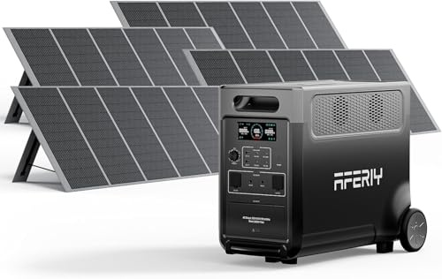 AFERIY Générateur Solaire 3600W avec 4x Panneau Solaire Portable 400W, Batterie LiFePO4 Portable 3840Wh, 220V-240V, Panneau Solaire Pliable 400W avec USB, IP65, pour Camping, Voyage, Pannes de Courant
