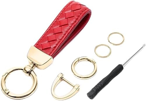 FDEETY Porteclés Cuir Tressé Luxe Automobile Accessoire Premium Anneau Métallique Doré