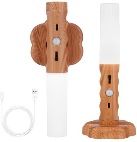 PZJFH 2PCS USB Rechargeable LED Wall Lights, Wooden Wall Mounted Motion Sensor Night Lights, Battery Operated Torch Lights Removable Magnetic Cordless Night Light for Bedroom, Hallway, Stairway