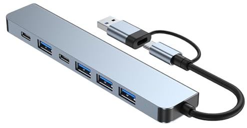Expansor USB C de 7 puertos USB 3.0 USB 2.0 Hub tipo C divisor tipo C, adaptador multipuerto USB para teléfono, tablet, concentrador USB con múltiples puertos