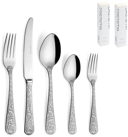 Cristema Versailles Acabado Brillante, juego de 30 piezas (6 personas) en acero inoxidable 18/10, aptas para lavavajillas y producidas en Portugal