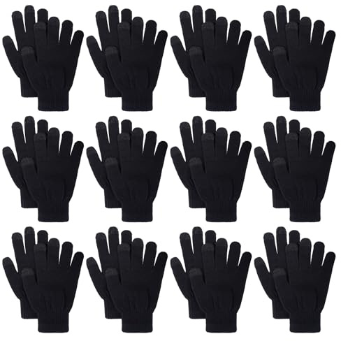 12 Pairs Winter Gloves Touch Magic Screen Gloves Stretchy Knit Cotton Gloves Bulk For Men Women Homeless Cold Weather