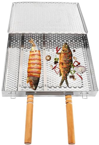 Dmuzsoih Grillkorb mit Griff,Grillkorb,Grillkorb aus Edelstahl, faltbar - Tragbares Grill-Kochzubehör mit abnehmbarer Trennwand zum Grillen und Zusammenstellen