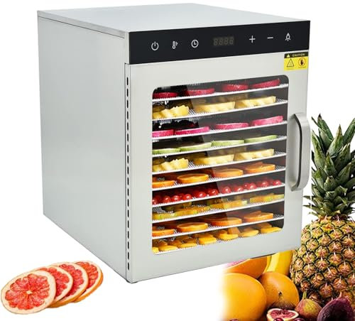 Mcamgiczin Deshidratador de Alimentos, Deshidratadora con 10 Bandejas de Acero Inoxidable, Temperatura Adjustable 30-90℃, Temporizador de 24 Horas, para Frutas, Veg, Carne, Setas, 800W