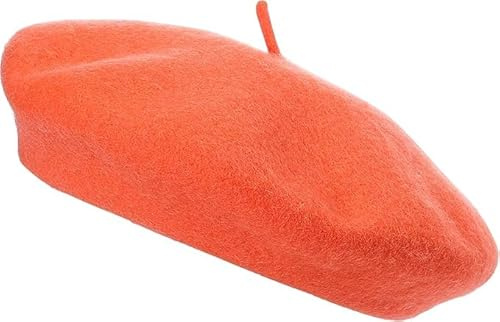 Vuxen ullbasker hatt kvinnor fransk stil basker hatt vanlig klassisk färg basker hatt, unisex mjuk varm utomhus vintage konstnär hatt mössa unisex basker hatt, Orange, one size