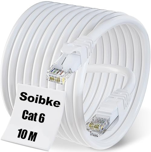 Soibke Cable Ethernet 10 Metros, Cat 6 Alta Velocidad Cable de Red 10m Cable LAN 1Gbps, Gigabit Cable Internet Largo Interior para Router Módem