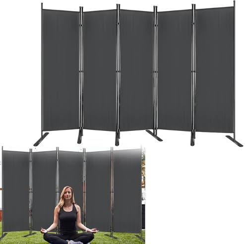 Suusolny Paravento, 280 x 180 cm, in tessuto pieghevole, divisorio indipendente, per la privacy, balcone, spogliatoio, parete spagnola, con picchetti e fascette, 5 pezzi, grigio scuro