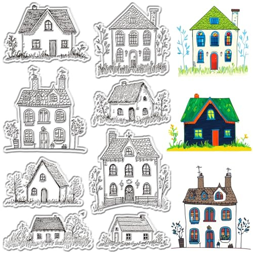 craspire Transparente Gummistempel Mit Haus Motiv Transparente Silikondichtung Transparenter Stempel Zum Kartenmachen Garten Haus Bäume Versiegeln DIY Scrapbooking Journaling Fotoalbum Dekoration