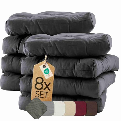 etérea Sitzkissen 42x42 cm 8er Set - Anthrazit 8 cm hoch - Bodenkissen für Indoor, Outdoor, Küche, Garten, Auflage - Heidi Stuhlauflage - 8 Stück Stuhlkissen 40x40 cm Anthrazit