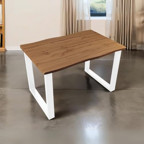 Bett11 Esstisch 120x80 cm Holz 40mm Eiche-Optik, U-Gestell weiß, Baumkantentisch aus Holz, Casa Massiva