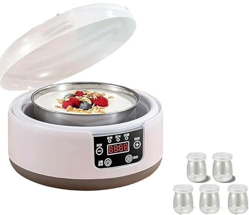 OZMDXKJ Yogurtera EléCtrica Digital MultifuncióN, 1,2 L, con Control De Temperatura Y Control De Tiempo, para Yogur Griego Casero Y Vegano (Incluye 5 Vasos)