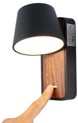 Alpinaluz Aplique de Pared con Interruptor – Luz LED 6W Blanco Cálido 2700K Orientable 350° – Base de Metal con Pintura Imitación Madera – Estilo Nórdico para Cabecera, Dormitorio o Pasillo