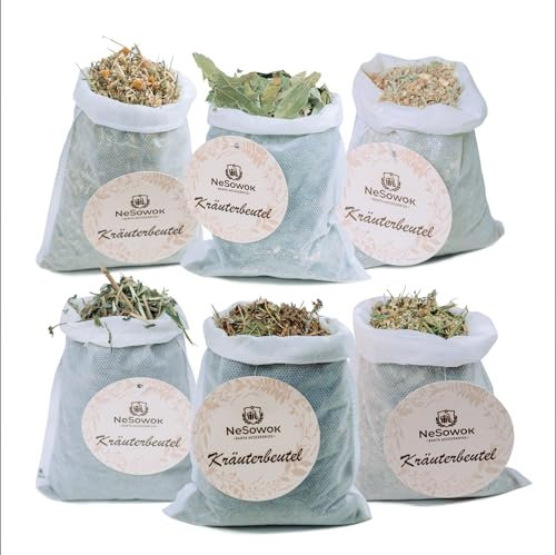 NeSowok® 6 Kräuterbeutel Gesamtgewicht 290 g. Kräutermischung für Sauna & Banya | Sauna-Kräuteraufguss | Natürliche Kräutermischung für Aufgüsse & Dampfbäder (Set mit 6 Kräutern)
