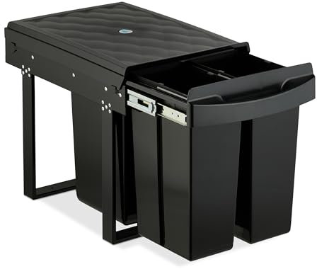 Relaxdays Poubelle encastrable pour la Cuisine, 3 bacs, 20 litres et 10 litres, HLP : 41,3 x 34 x 51,8 cm, Noire