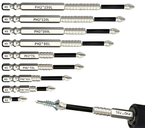 Set di cacciaviti magnetici – Set di punte per trapano | 9 punte per cacciavite elettrico per trapano | Alta precisione magnetica per gli appassionati della creazione e riparazione domestica, 25 50 65