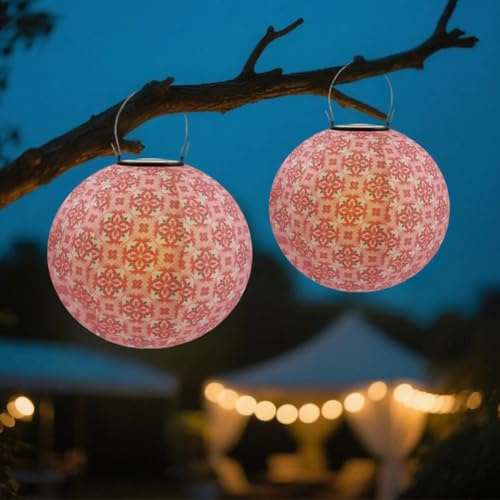 Aohcae Led lampions outdoor solar, 2 Stück 25cm Solarleuchte Hängend, Solarlampions für Außen Wetterfest, Bunte Solarleuchten für Garten, Hof, Terrasse, Hochzeit & Party Dekoration [Energieklasse A]