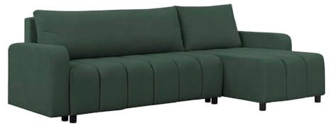 FORNIRO 24 Montreal Ecksofa mit Schlaffunktion und Bettkasten - Sofa mit 3 Sitzen und Robustem Überzug - Schlafcouch L-Form Universal - Modern Couch - 225x130x75 cm (Stoff Basic, Grün)