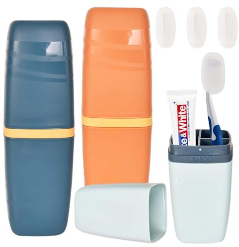 3 Pezzi Custodia Per Spazzolino Da Viaggio, Portaspazzolino In Plastica Portatile Custodie Per Casa, Viaggi, Campeggio, Con 3 Coprispazzolino Da Denti Anti-Polvere (Arancione, Blu, Grigio)
