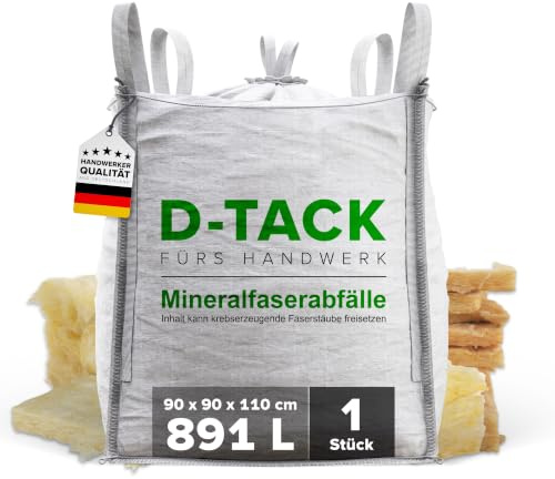 D-TACK 1x KMF Big Bag | 90 x 90 x 110 cm | Mineralwollsack aus PP-Gewebe | UV-stabilisiert | Säcke für Mineralfaserabfälle, Glaswolle und Isolierwolle | 1 m³ | 891l