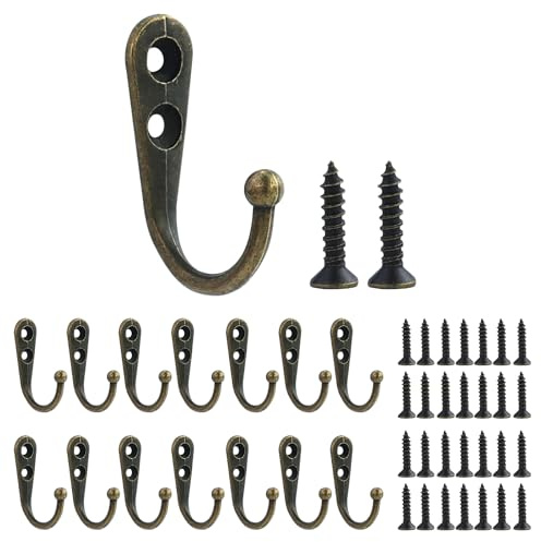SAMANTHAHALLLTD 15 Stück Kleine Bronze Haken mit 30 Stützschrauben,Vintage Bronze Kleiderhaken,Vintage Garderobenhaken mit Schwerlast Haken zum Schrauben,Für Mantel, Kleidung,Tasche