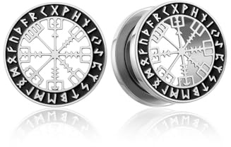 JSDDE Ohr Flesh Tunnel Plug Ohr Expander Dehnstab Piercing Helm of Awe Wikinger Symbol Ohrpiercing Punk Schmuck für Damen Herren Männer, 8-16mm, Silber