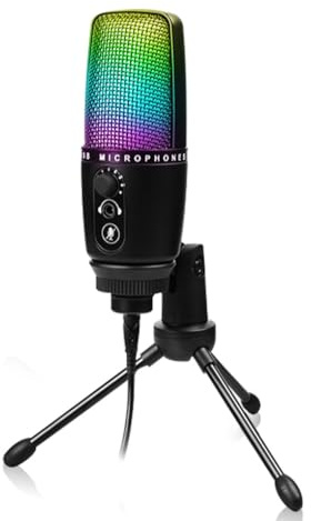 KIXZSAZ Microphone à condensateur Filaire rvb Vivant Streaming vidéo Chat Chantant antibruit pour Micro réglable Fournitures pour Ordinateur Portable