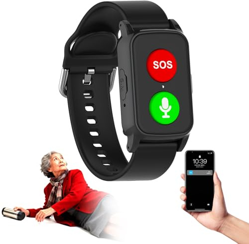 Reloj Inteligente GPS Localizador Personas Mayores con Detección De Caídascon Botón De Llamada De Emergencia Botón, Waterproof Detector Caída, Monitoreo De La Salud Black