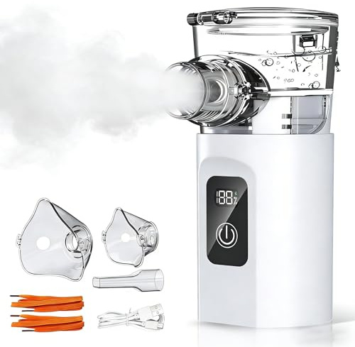 Dispositivo de inhalación Joycabin con pantalla LED, inhalador recargable y portátil, silencioso, con boquilla y 2 mascarillas, nebulizador ajustable.