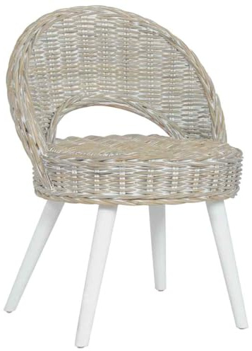 Ordellia Kubu-Rattan Sessel Weiß, bequemer Stuhl für Wohnzimmer, Schlafzimmer, Lounge, handgeflochten, 60x60x79 cm, natürliche Holzbeine, Komfortables Sitzmöbel für Erwachsene