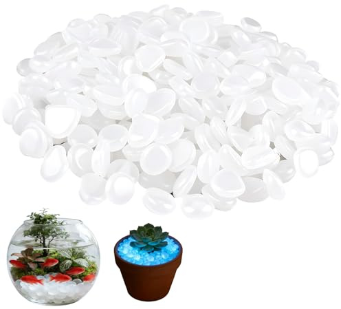 TenaLucy 300 Pièces Pierres Lumineuses, Cailloux Decoratif Phosphorescents | Cailloux Jardin Extérieur, Brille Dans le Noir Galet Pierre Blanche, Absorbe la Lumière pour Aquarium Jardin Vase Allées