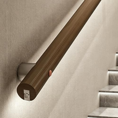 Pasamanos Escalera Barandilla de Escalera de Madera con Iluminación LED Activada por Movimiento, Pasamanos de Seguridad de Bajo Voltaje (24 V) para Hogares, Hoteles(98in/248.9cm)