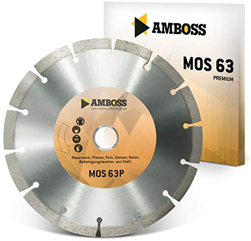 Amboss MOS 63P - Diamant-Trennscheibe für Montagefräsen Beppo FFS 150S, 151S, 151SE - Mauerwerk/Fliesen/Putz/Beton/Laschen aus Stahl | Ø 150 mm x 27 mm | Segmenthöhe: 10 mm (gesintert)