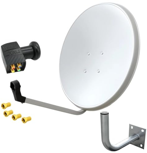 60cm HD Sat Anlage Quad LNB Digital + Wandhalter 25cm + 4X F-Stecker 4 Teilnehmer Antenne Weiss UHD 4K