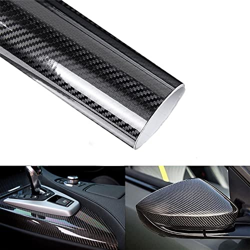 Lypumso Carbon Fiber Vinyl Wrap 6D Gloss Black, Self Adhesive Car Wrap Film with Air Release Technology, Automotive DIY Vinyl Sticker for Vehicle Interior & Exterior (Black, 1ft x 10ft)