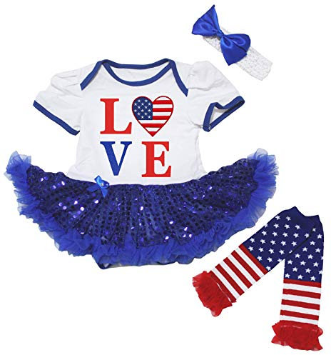 Petitebelle Love USA Herz-Body mit blauen Pailletten und Beinstulpen Nb-18 m Gr. 86, weiß