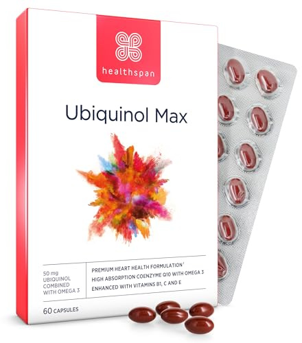Healthspan Ubiquinol Max | 60 Capsules | with Vitamin C & Vitamin B1 | Tocotrienol Complex | Omega 3 Fish Oil | 280mg coQ10