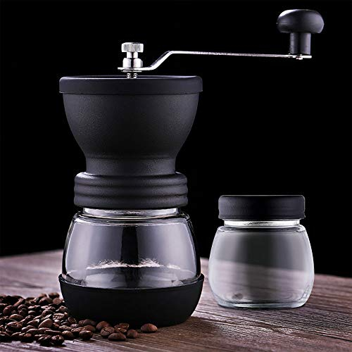 Manual Coffee Grinder Adjustable Coarseness with Ceramic Burr and Storage Glass Jar Portable Hand Crank Mill for Coffee Bean or Spices
