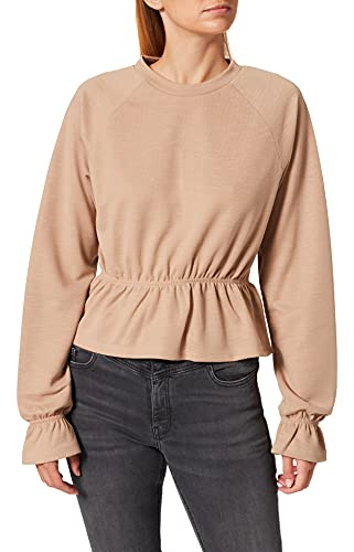 NA-KD Blusa para Mujer Flounce Detail Jersey Top, Beige, M