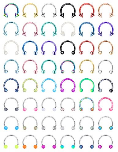 YADOCA 48Pcs 16G Edelstahl Hufeisen Nase Septum Ringe Piercing Schmuck Knorpel Helix Tragus Ohrring Hoop Augenbraue Lip Hoop Retainer für Frauen Männer 8mm 10mm