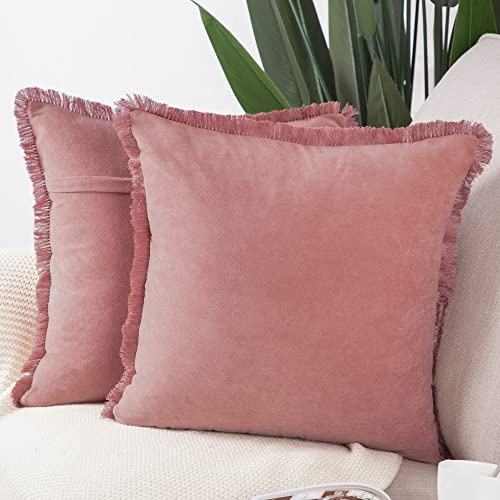 Madizz Juego de 2 Suave Ante Decorativo Funda de cojíns Lujo Estilo Fundas de Almohada para el sofá Dormitorio Rosa Claro Cuadrado 65 x 65 cm
